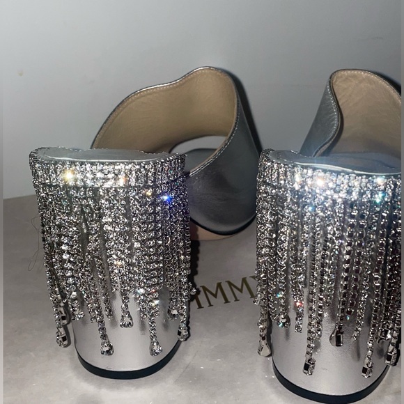 JIMMY CHOO
Baia 100 crystal-embellished metallic leather mules (SILVER) - Picture 10 of 10